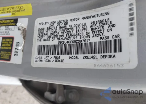 2009 Toyota Corolla from USA, damaged, VIN 1NXBU40EX9Z087617
